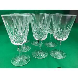 Set of 7-WATERFORD Crystal LISMORE 10 oz WINE / WATER GOBLET / GLASS 6 7/8" Tall